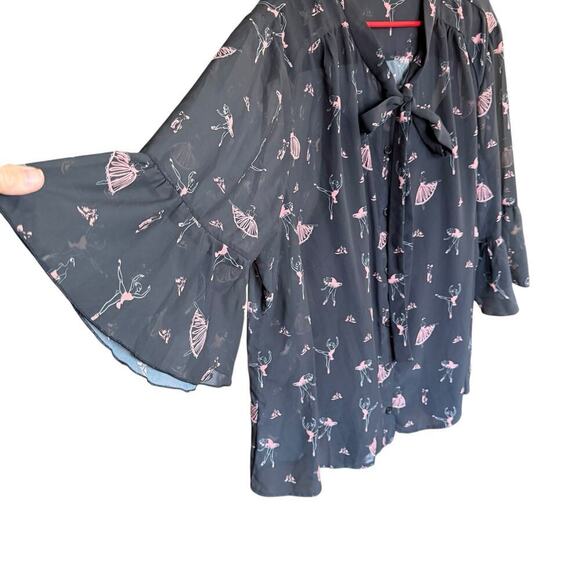 Eshakti Blouse Button Up 4XL Ballet Print Flared Sleeves Relaxed Comfort Whimsy - Picture 3 of 9